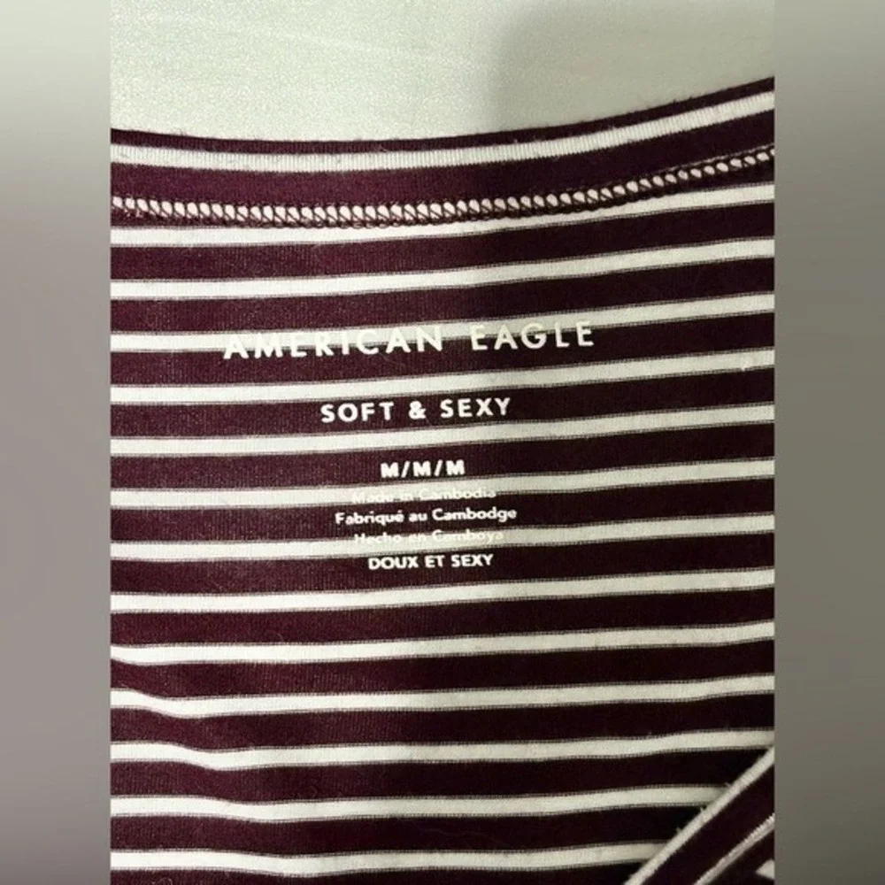 American Eagle Maroon/White Striped Soft & Sexy T-Shirt
